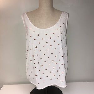 White Top With Copper Polka Dots